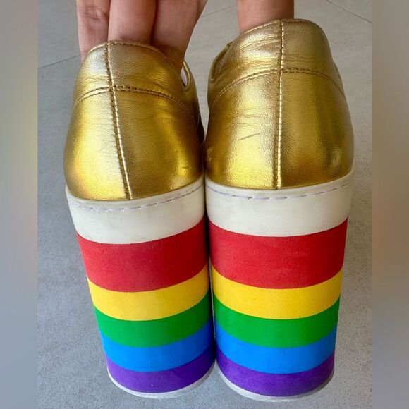 Gucci Peggy Rainbow Platform Sneakers EU 38 US 8 Gold Lace Up Slatform Shoes - Picture 12 of 16